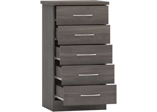 Nevada Black Wood Grain 5-Drawer Narrow Chest by Wholesale Beds & Furniture