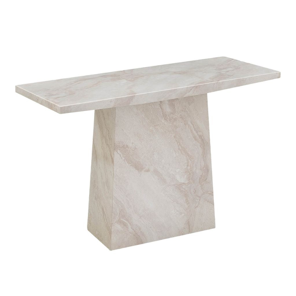 Marble-textured console table on a white background