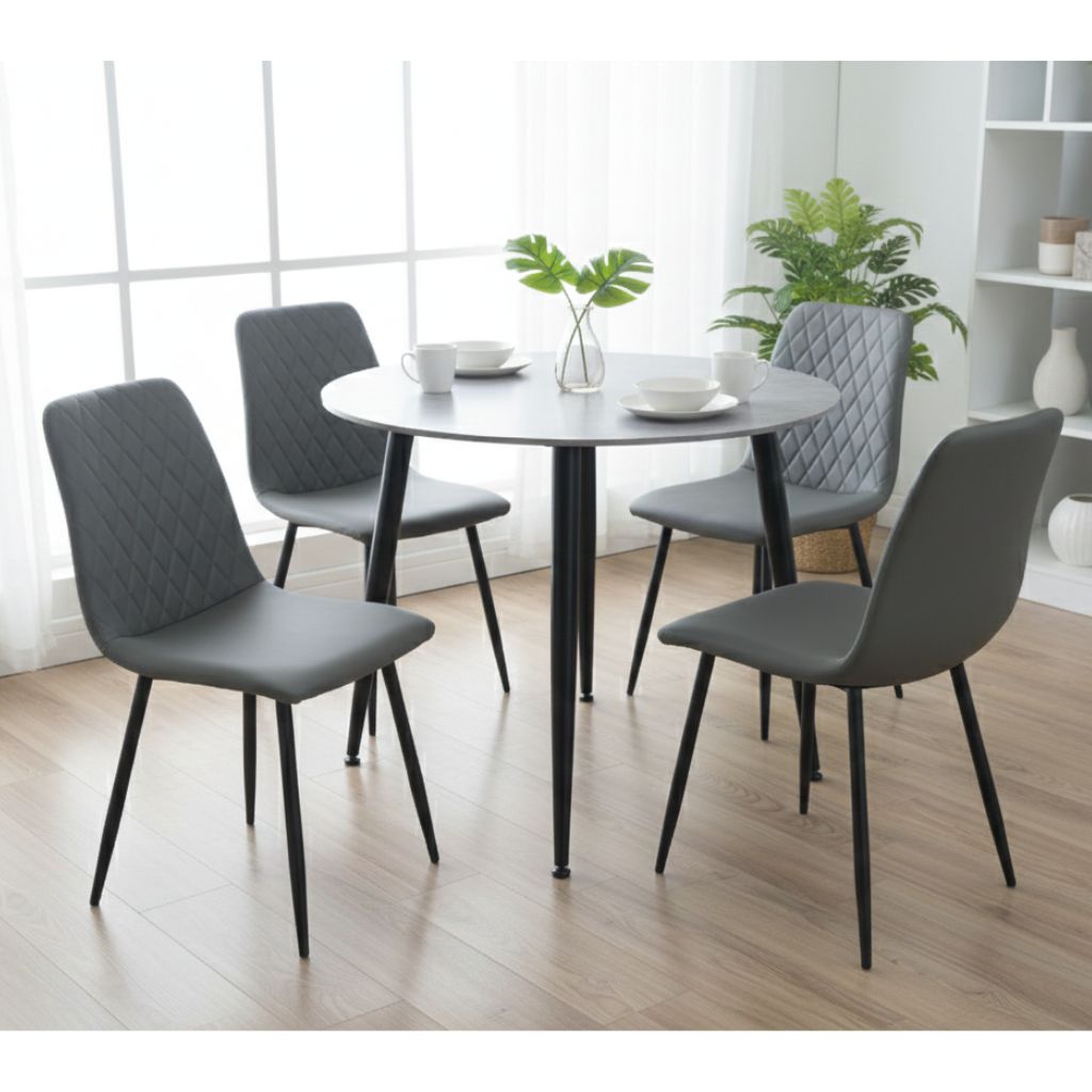 Argenta 90cm Round Dining Table + 4 Dark Grey Chairs
