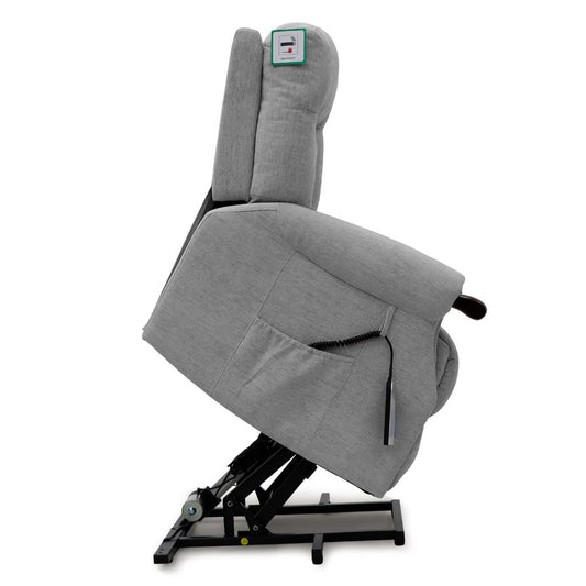 Gray recliner chair with adjustable base on a white background