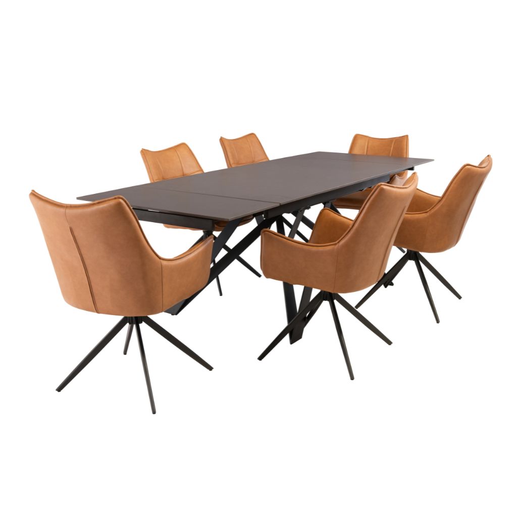 Beni 1.6m Extending Dining Table + 6 Viti Tan Chairs