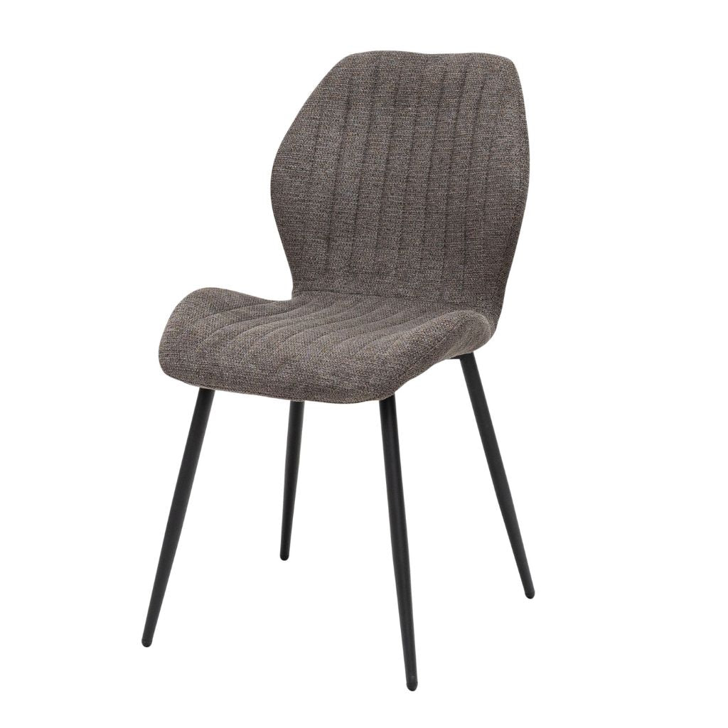 Gray textured chair with black legs on a white background
