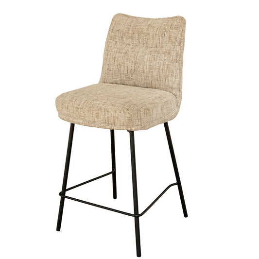 Beige bar stool with black metal legs on a white background