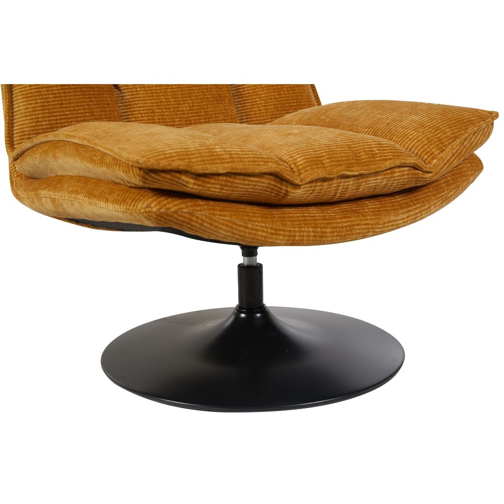 Ochre swivel chair with black base on a white background