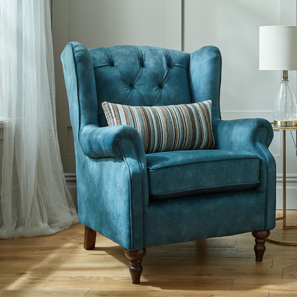 Button Back Blue Wingchair