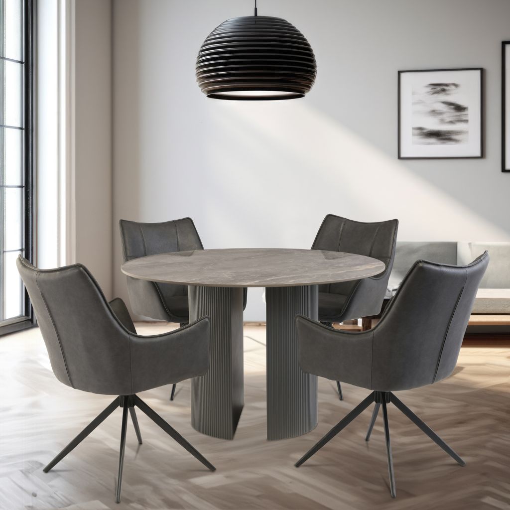 Bosa 1.2m Round Dining Table + 4 Viti Charcoal Chairs