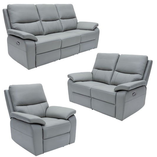 Grey reclining sofa set on a white background