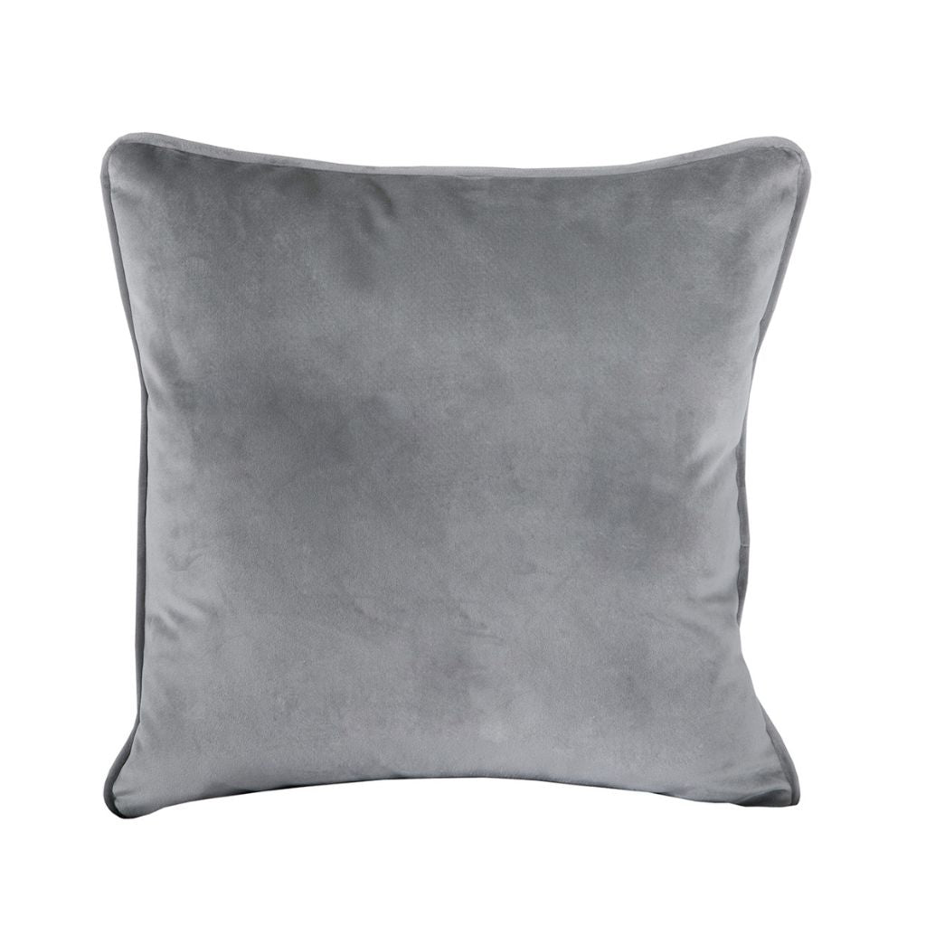 Gray velvet pillow on a white background