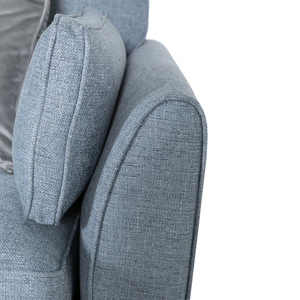 close up of the beautiful arm details on the Cantrell sofa bed with gorgeous bolster cushions to add to its final look.
