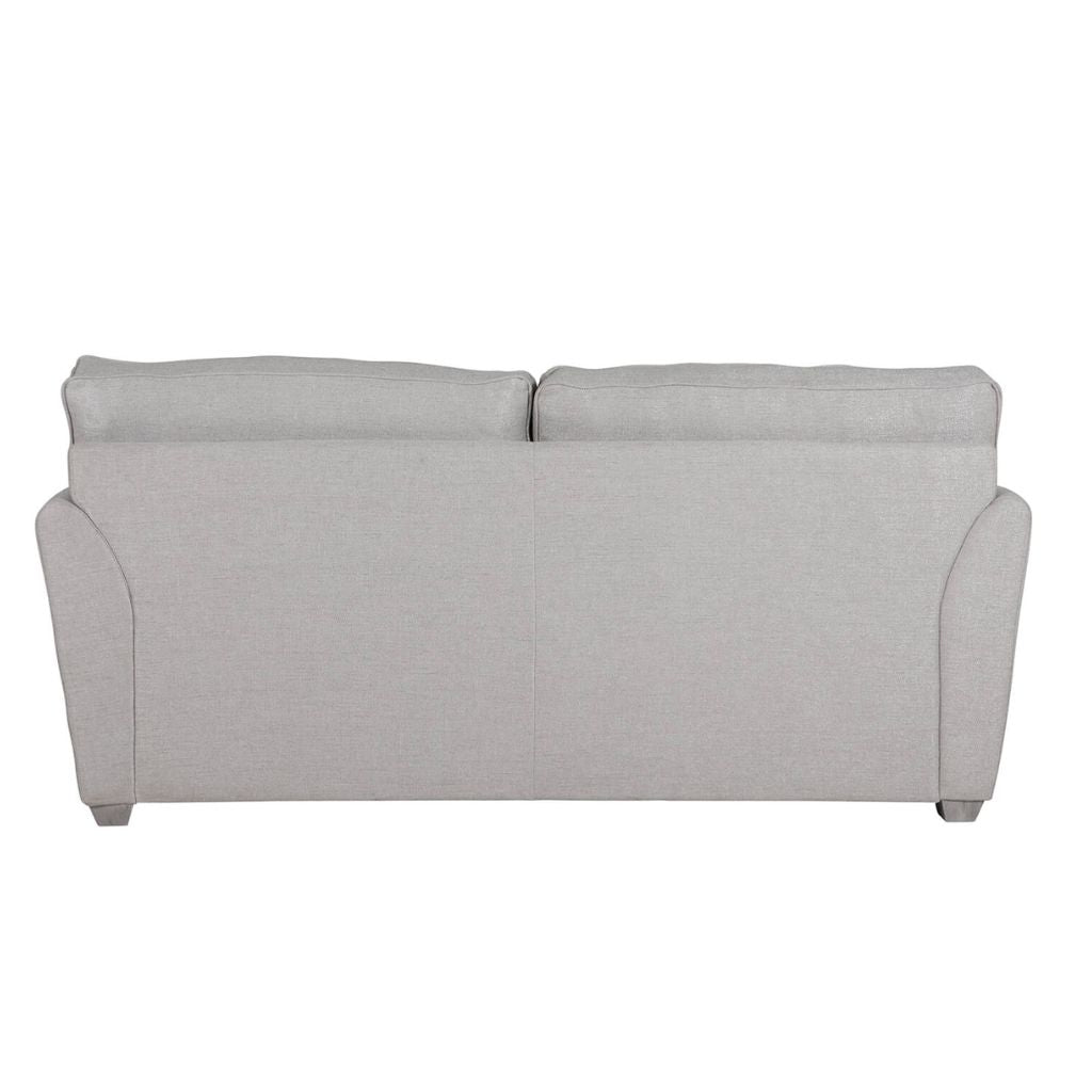 Back view showing the beauty of the cantrell sofa bed with lovely solid wood legs in grey