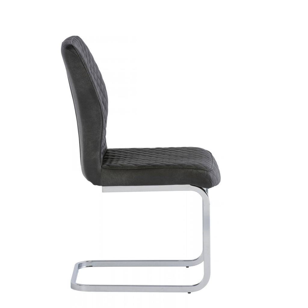 Side view of the grey caprino with polished chrome cantilever legs