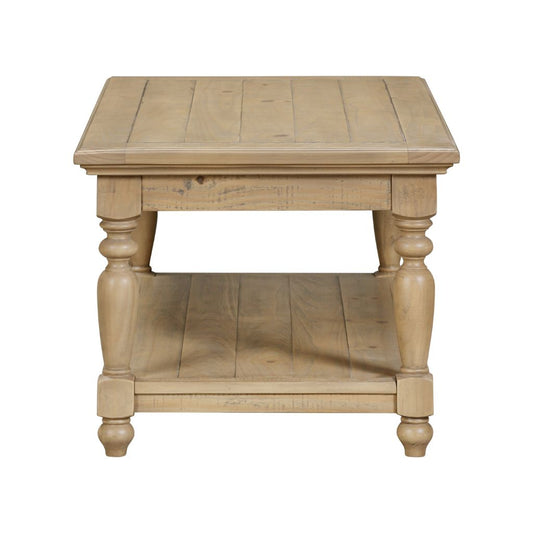 Wooden coffee table with turned legs on a white background