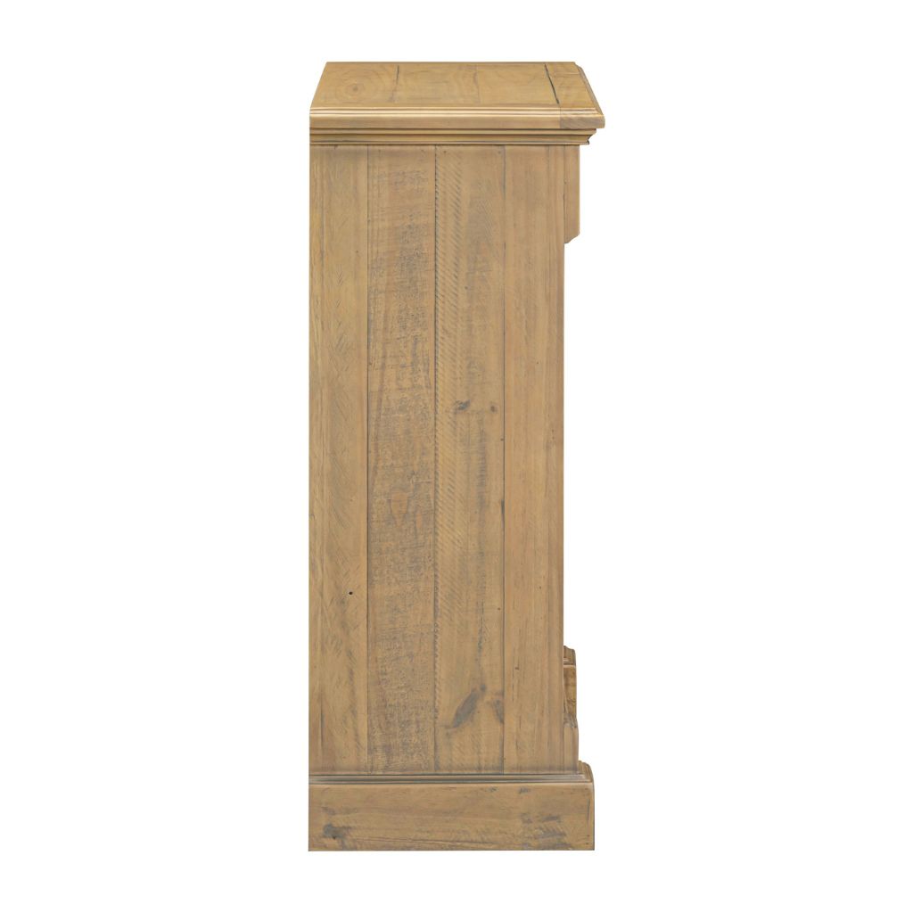 Wooden cabinet with a rustic finish on a white background