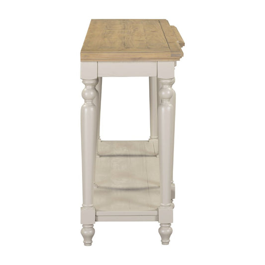 Small wooden side table with a grey base on a white background