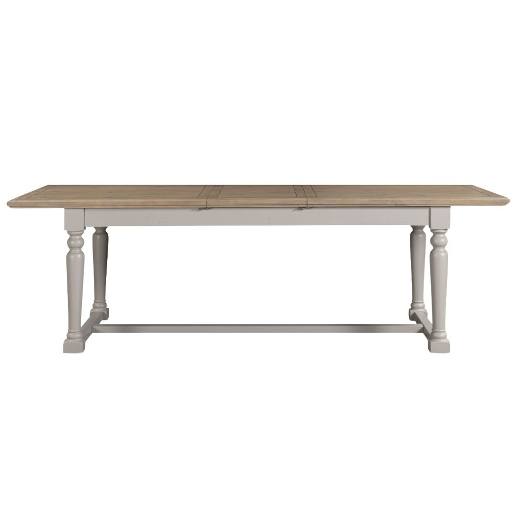 Wooden table with white base on a white background