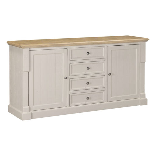 Cabinet with wooden top and light gray base on a white background