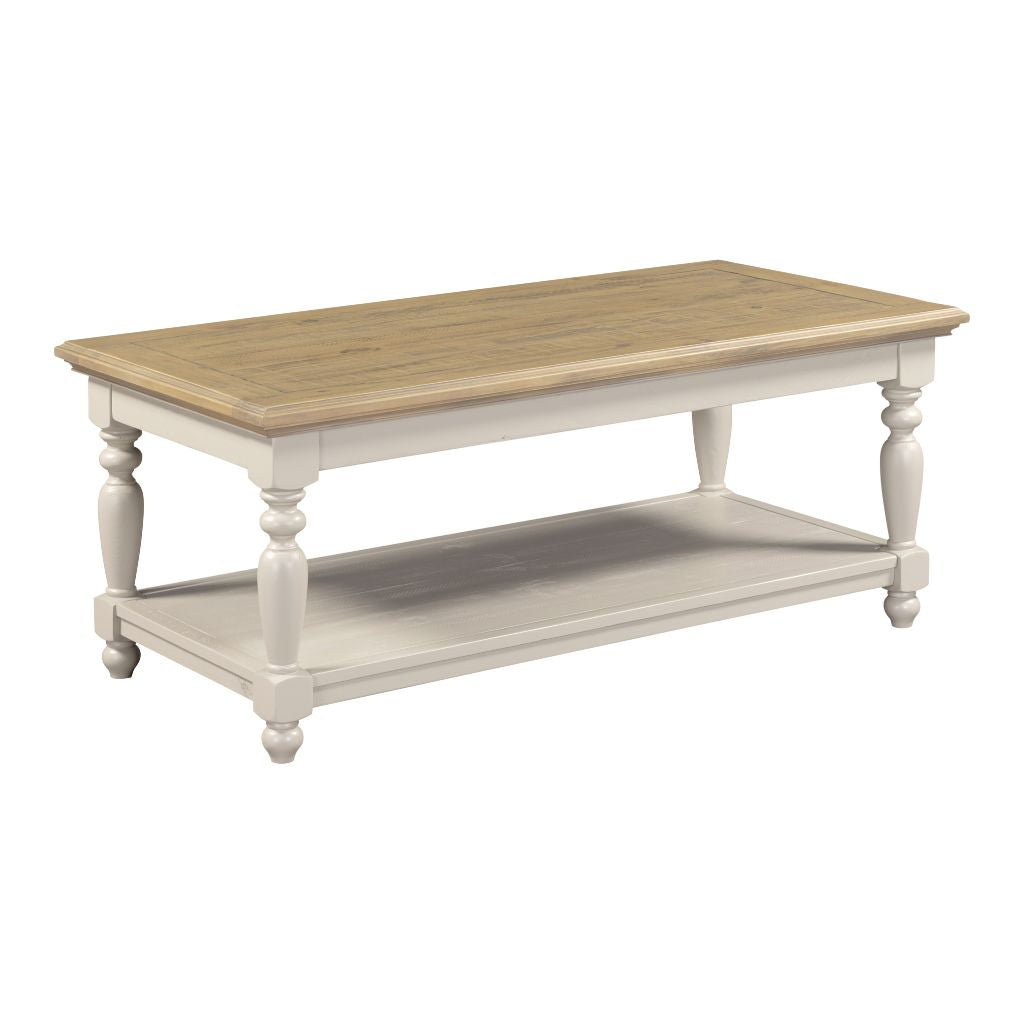 Wooden coffee table with grey base on a white background
