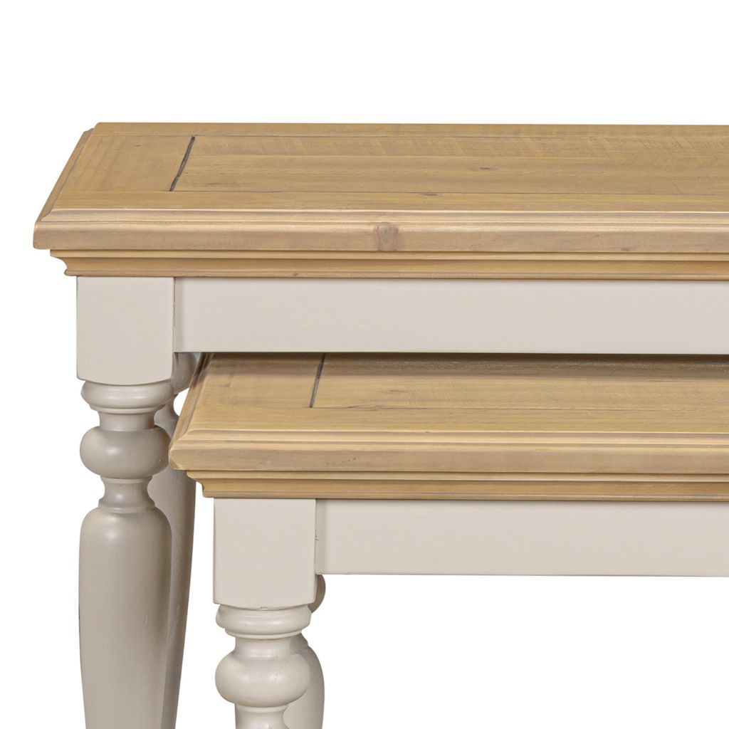 close up showing the beautiful contrast between the warm pine and cooler grey