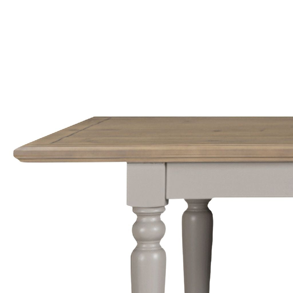 close up showing the beautiful contrast between the warm pine and the more modern grey