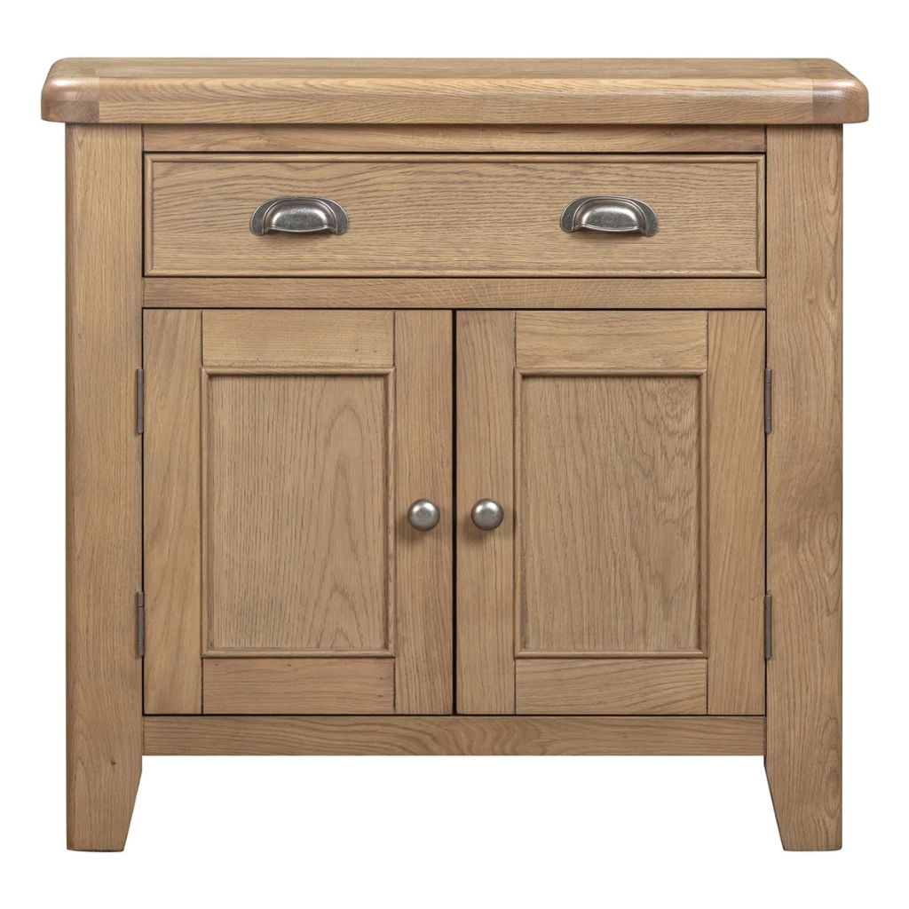 Wooden cabinet with two doors and a drawer on a white background