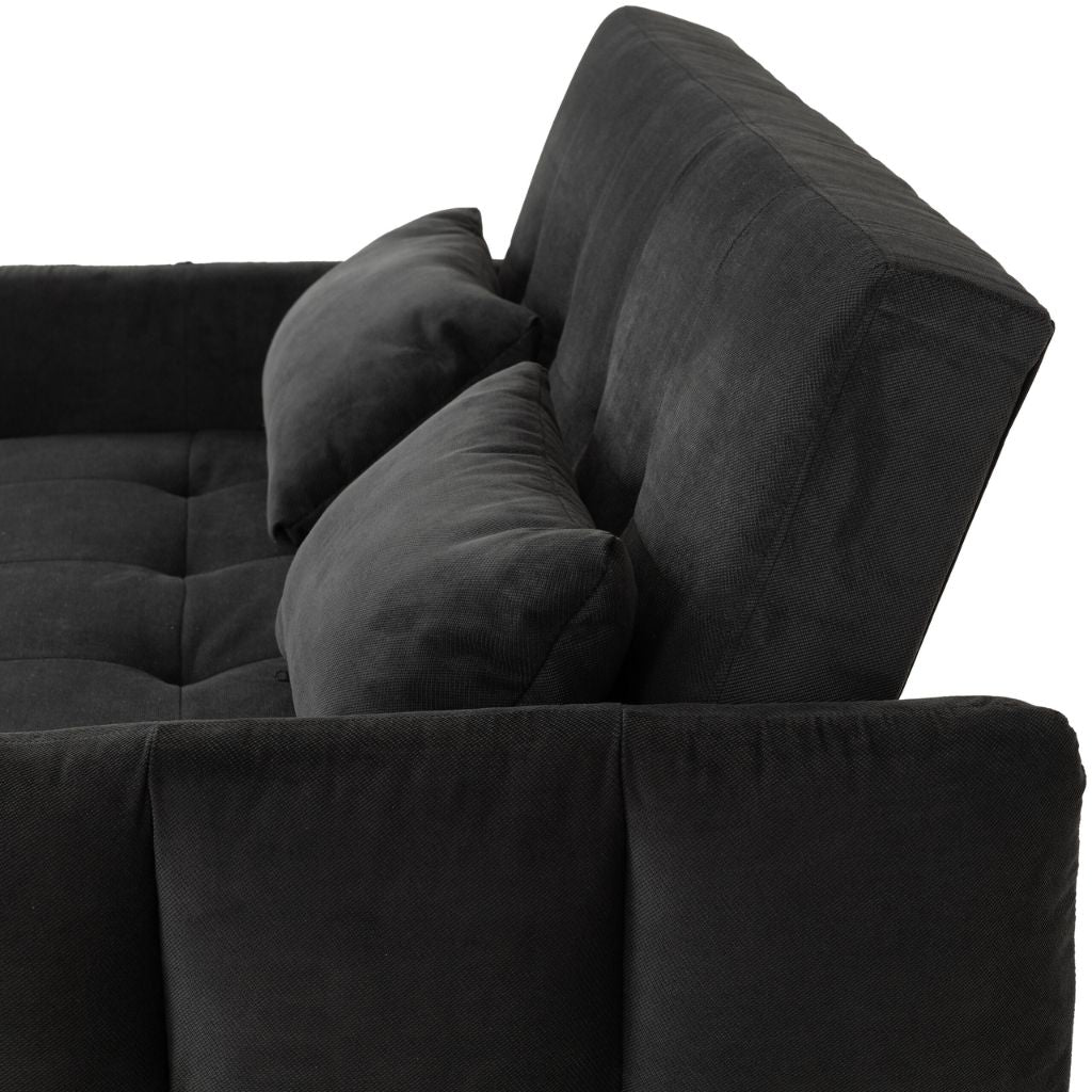 The headrest can stay up to provide more of a reclined sofa then a sofabed