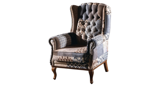 Clio grey patchwork wing chair