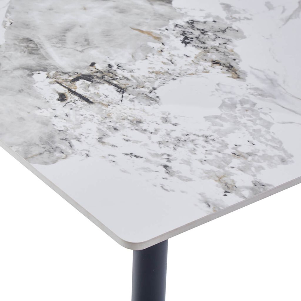 Close up of the stunning sintered stone top in white.