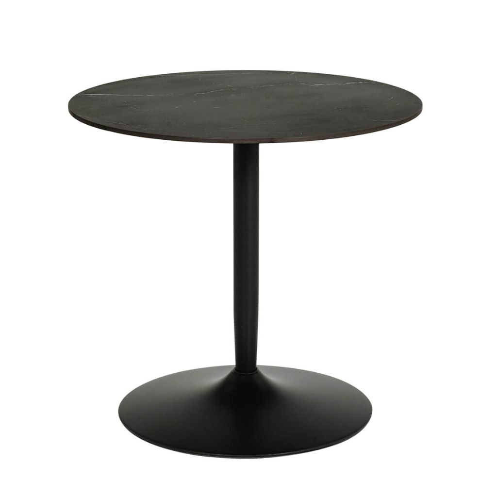 Black sintered stone round table with a powder coated base