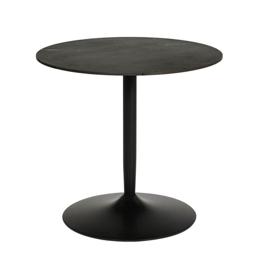 Black sintered stone round table with a powder coated base