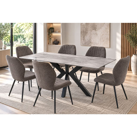 Covo rebecca grey dining table with Bariello chairs in mocha
