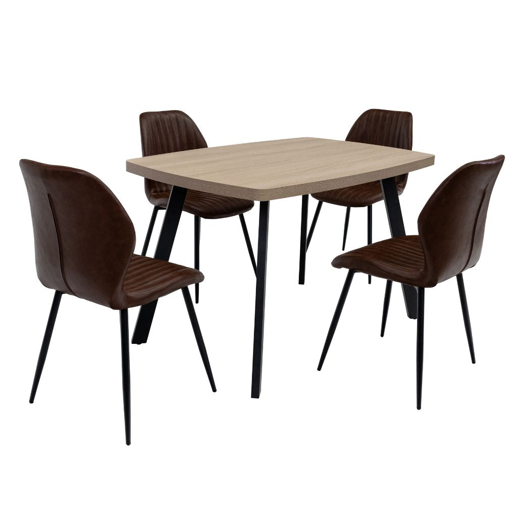 Delta 1.2m Oak Dining Table + 4 Fontini Tan Chairs