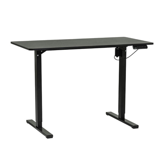 Black adjustable height desk on a white background