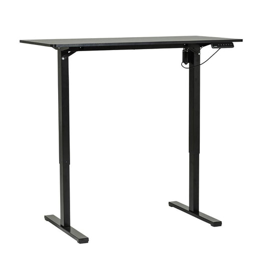 Black adjustable height desk on a white background