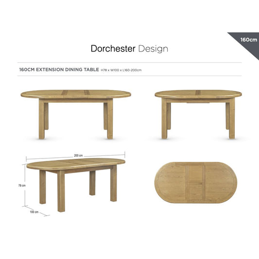 Dorchester Oak 1.6m Extending Dining Table - Oval