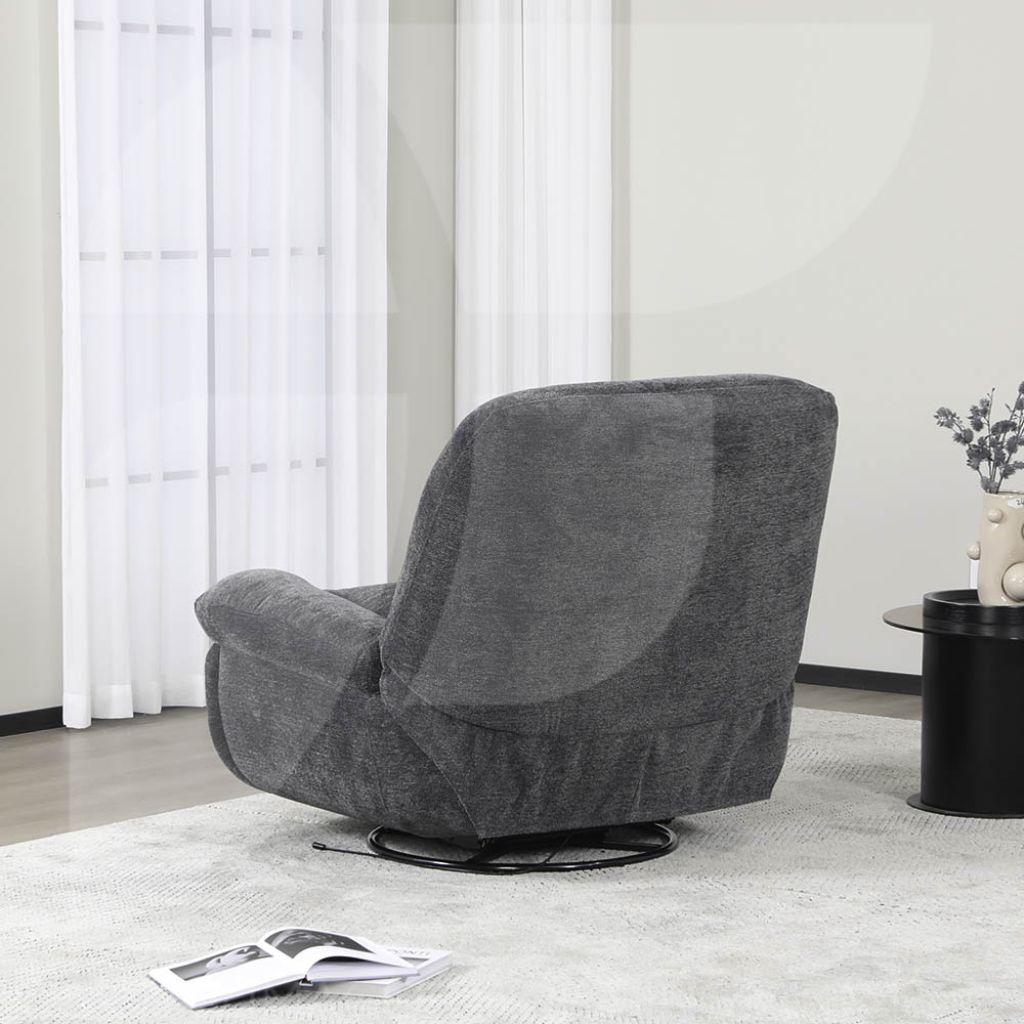 Back of grey swivel chair