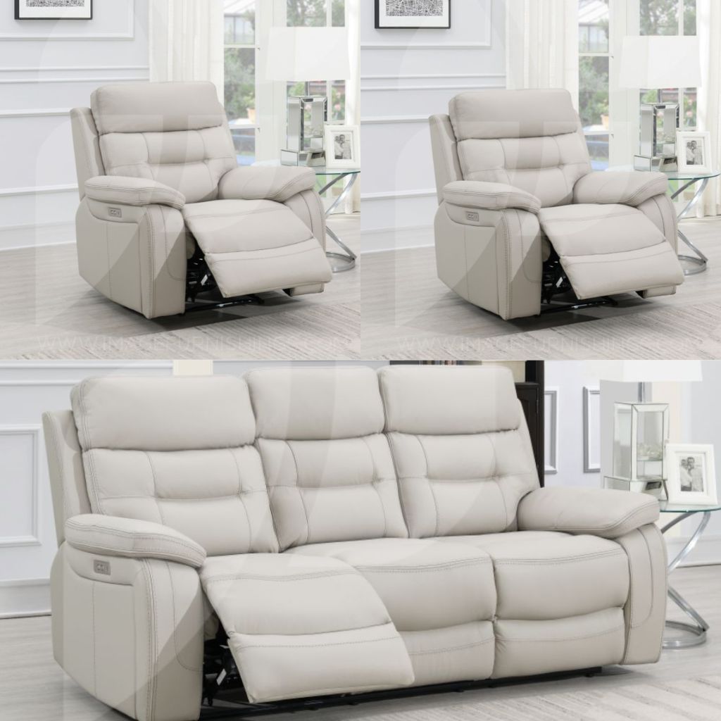 a set of three sofas including two 1 seaters and a 3 seater leather electric recline sofa