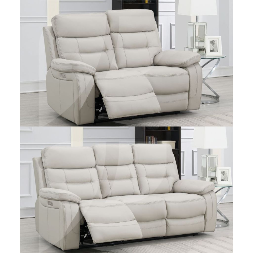  A set of 2 sofas including the 2 seater and 3 seater in light grey leather