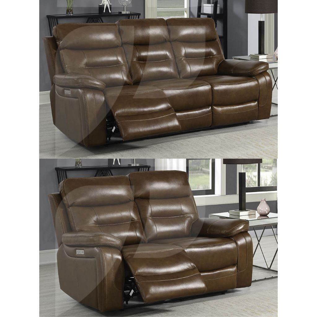 a 2 seater and 3 seater set available in the beautiful Egan tan electric recline sofa 