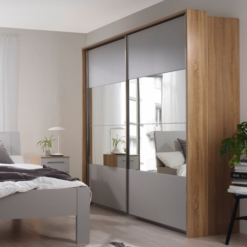 Sliding Robe Frame Ellesse Sonoma Oak 2-Door Half Mirrored Sliding Wardrobe by Rauch