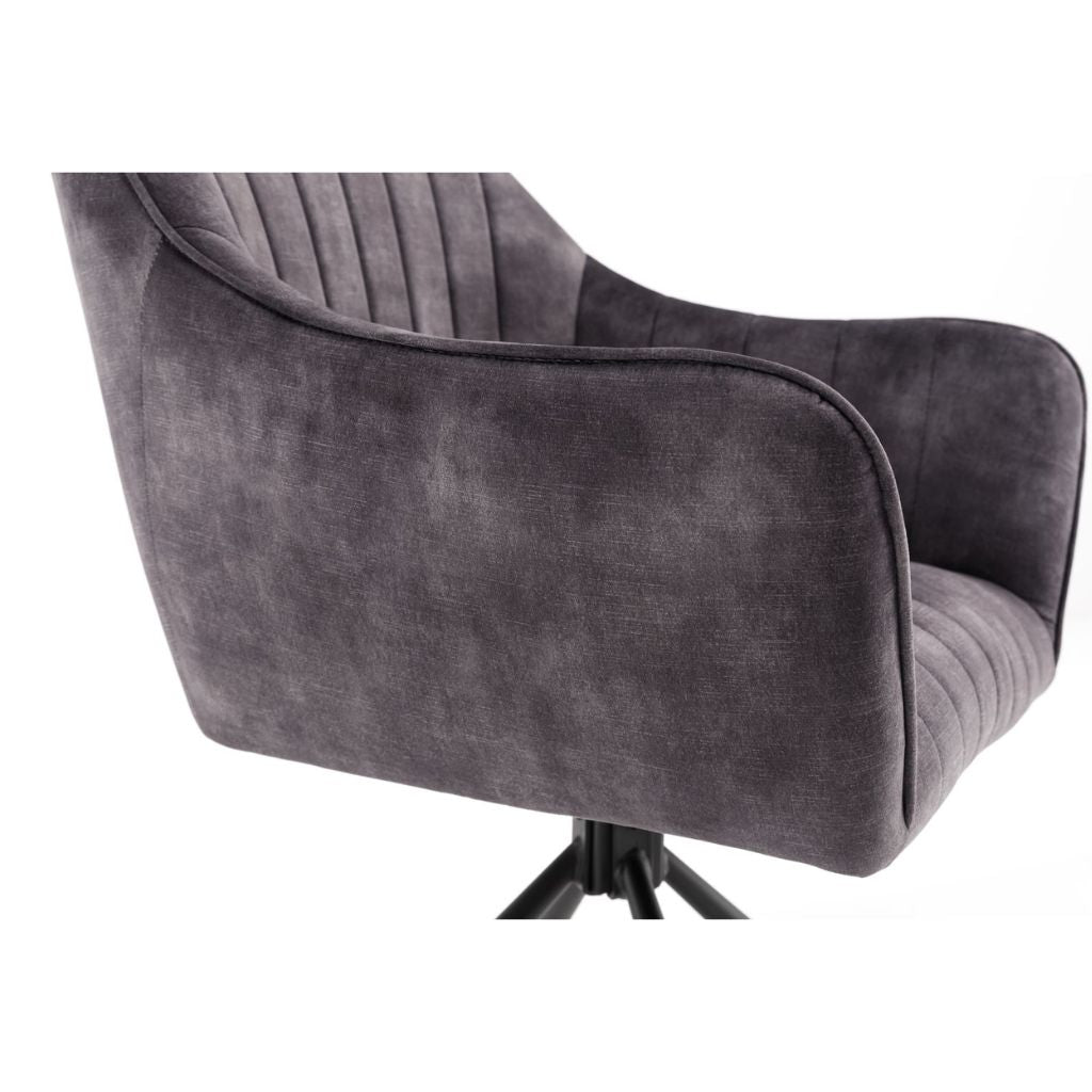 Grey upholstered chair on a white background