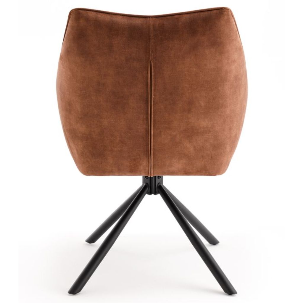 Rust stool with black metal legs on a white background