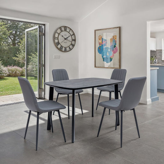 Fano 1.2m Charcoal Dining Table + 4 Grey PU Chairs