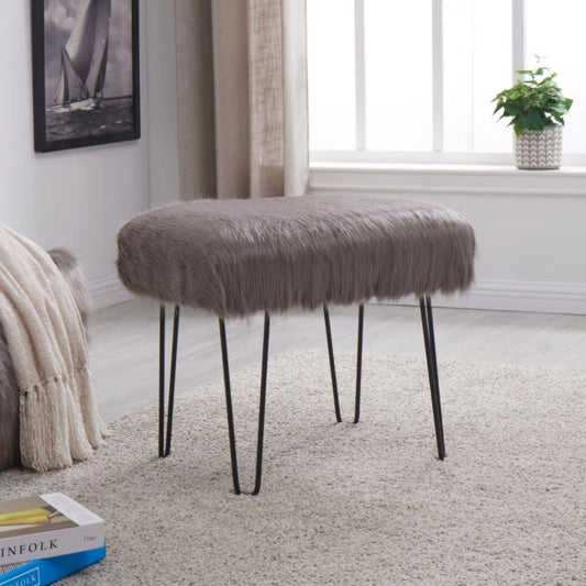 Faux Sheepskin Grey Dressing Table Stool