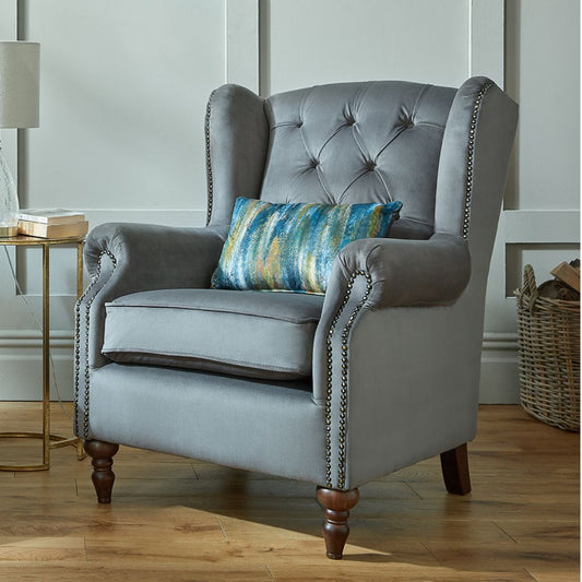 Button Back Grey Wingchair