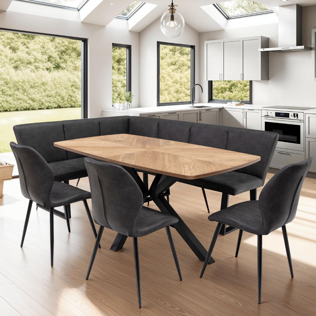 Haenna 1.6m Dining Table + Framura Bench + 3 Siena Chairs