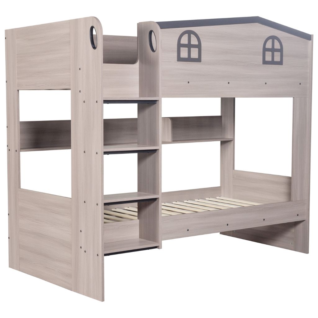 Kids bunk bed with ladder in ash grey
