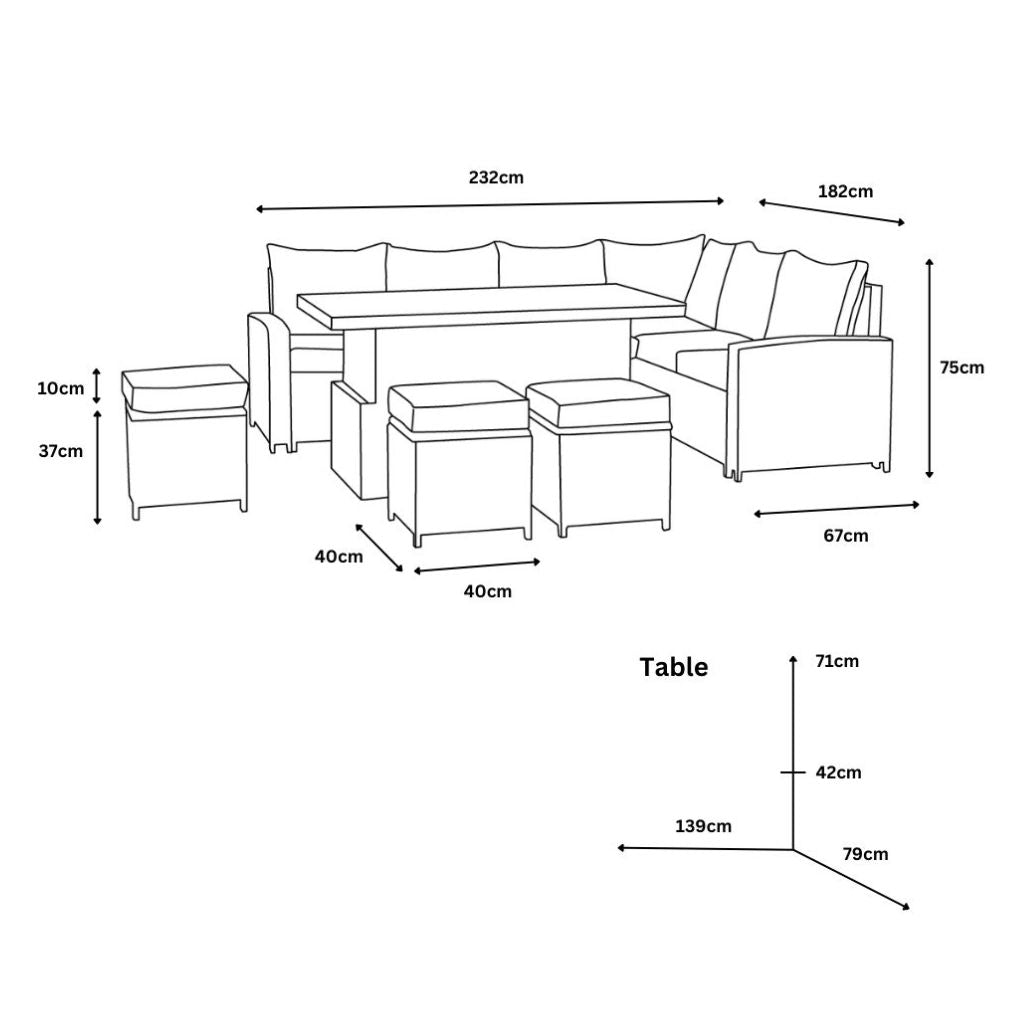 Henley Outdoor Set Dimensions