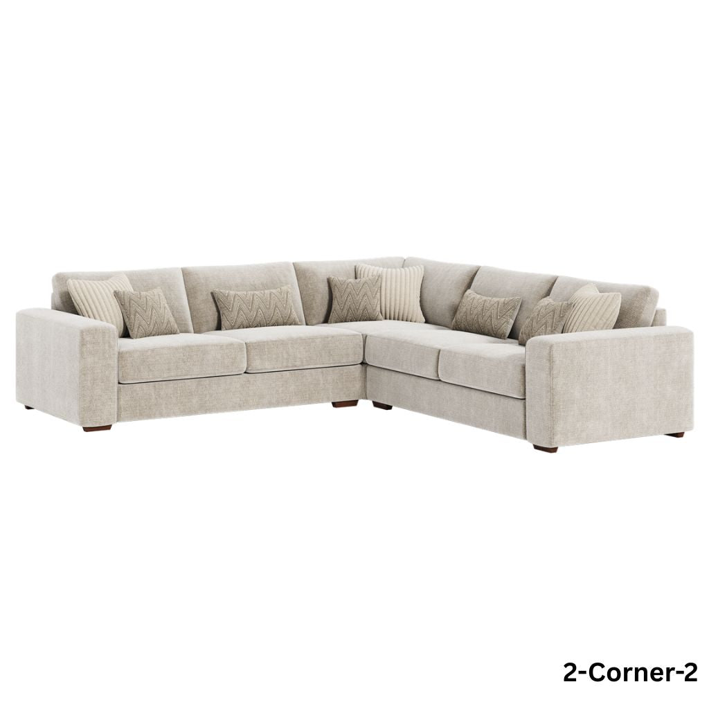 Beige sectional sofa with cushions