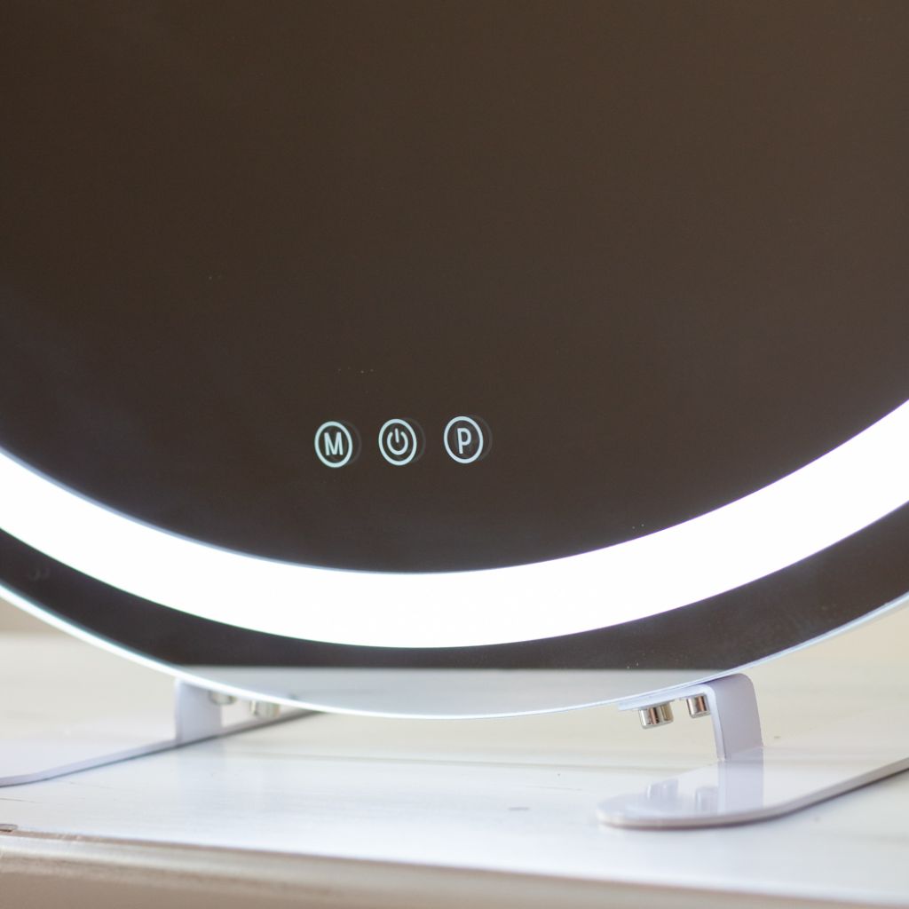 Hollywood 73cm White Round Vanity Mirror Controls on Mirror