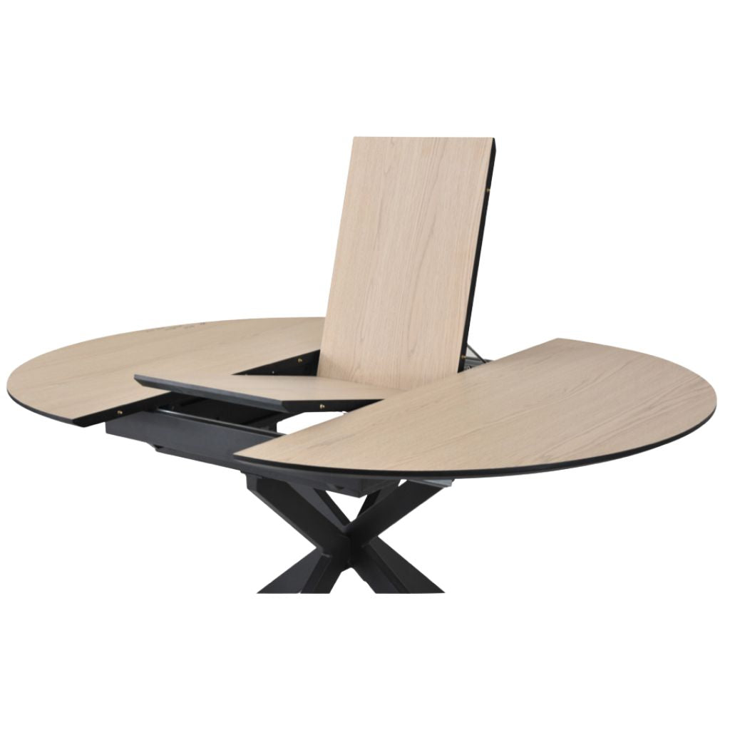 Modern dining table with a extension feature on a white background